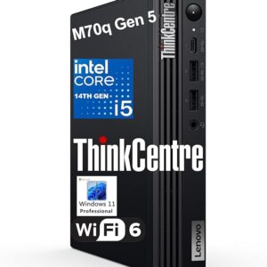 Lenovo ThinkCentre M70q Gen 5 Tiny 1L Mini Business Desktop Computer, 14th Gen Intel 10-Core i5-14400T (Beat i7-13700T), 16GB DDR5 RAM, 512GB PCIe SSD, WiFi 6, HDMI, DP Port, Windows 11 Pro, AZ-XUT