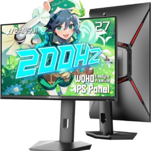 SANSUI 27 inch WQHD 200Hz 180Hz Gaming Monitor 2560×1440P-AMD FreeSync 1ms DCI-P3 95% Fast IPS Computer Monitor,Height Adjustable Vertical/Horizontal Rotating, 2×DisplayPort/HDMI 丨HDR丨Low Motion Blur