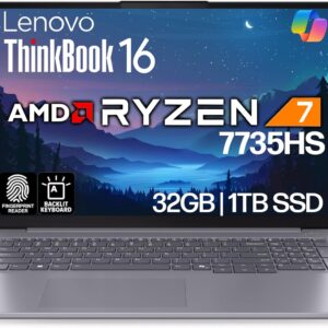 Lenovo ThinkBook 16 G7 Business Laptop, 16” FHD+, AMD Ryzen 7 7735HS, 32GB DDR5, 1TB NVMe, WiFi 6E + BT, Backlit KB, Fingerprint, HD Webcam, Win 11 Pro