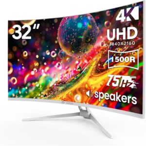 CRUA 32" White Curved Monitor, 4K UHD(3840*2160P) 1500R VA Screen, 75Hz Computer Monitor