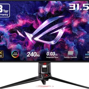 ASUS ROG Swift 32” 4K OLED Gaming Monitor (PG32UCDM) - UHD (3840 x 2160), QD-OLED, 240Hz, 0.03ms, G-SYNC Compatible, Custom Heatsink, Graphene Film, 99%...