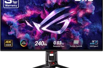 ASUS ROG Swift 32” 4K OLED Gaming Monitor (PG32UCDM) - UHD (3840 x 2160), QD-OLED, 240Hz, 0.03ms, G-SYNC Compatible, Custom Heatsink, Graphene Film, 99%...