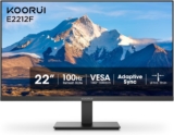 KOORUI 22 Inch Computer Monitor Full HD 1080P 100Hz PC Gaming Screen VA Panel Ultra-Slim Display 3000:1 Contrast Ratio with Adpitive Sync (HDMI/VGA/VESA Compatible 100x100mm/Audio Out), Tilt, Black