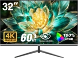 32 Inch 4K UHD Computer Monitor, Ultra-Clear (3840×2160p) Screen, 100% sRGB,178° Viewing Angle, Display Port、HDMI, Compatible with Wall mounting 100 * 100MM – Black